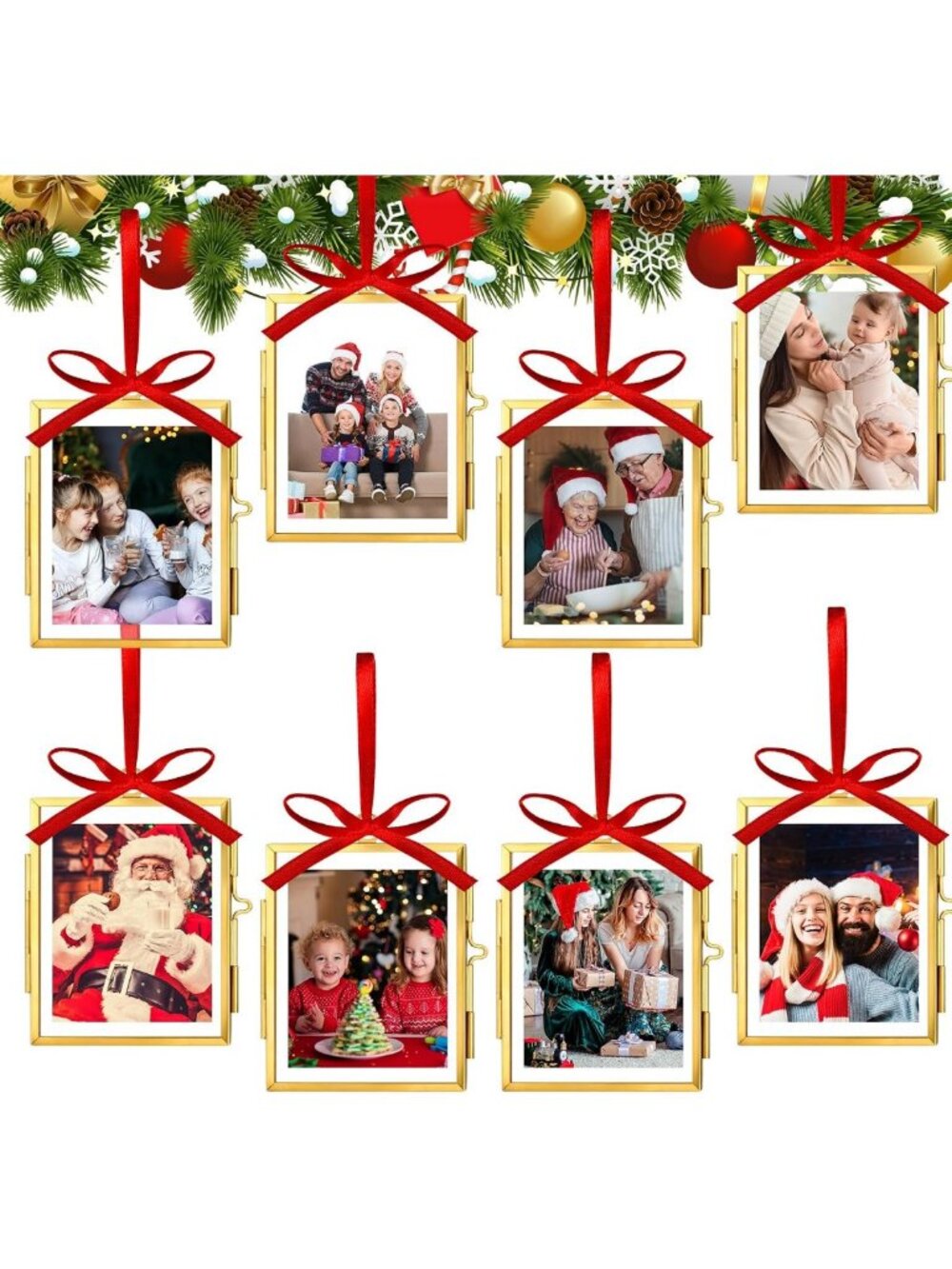 8-Piece Christmas Frame Ornaments Set, Rectangular Holiday Decor, 2.5x3.1 Inches